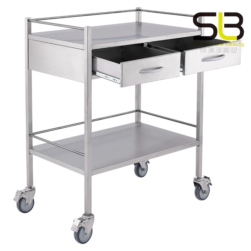 Layer Lab Medical Trolley with 2 Drawer Stainless Steel Rolling Cart