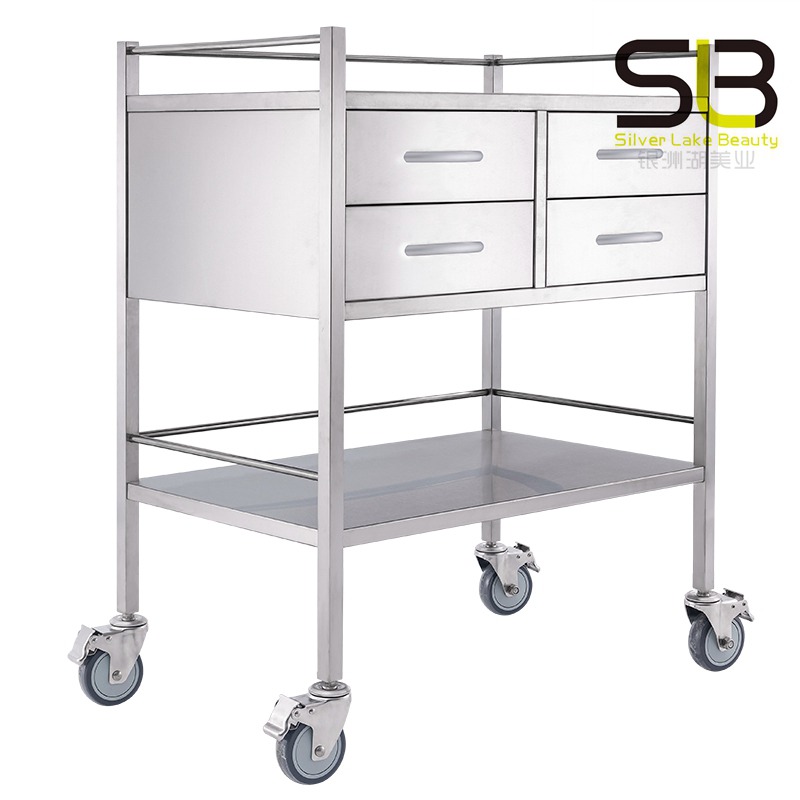 Medical Trolley with Lockable Wheels and Stainless Steel Four Drawers