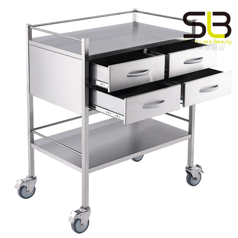 Medical Trolley with Lockable Wheels and Stainless Steel Four Drawers