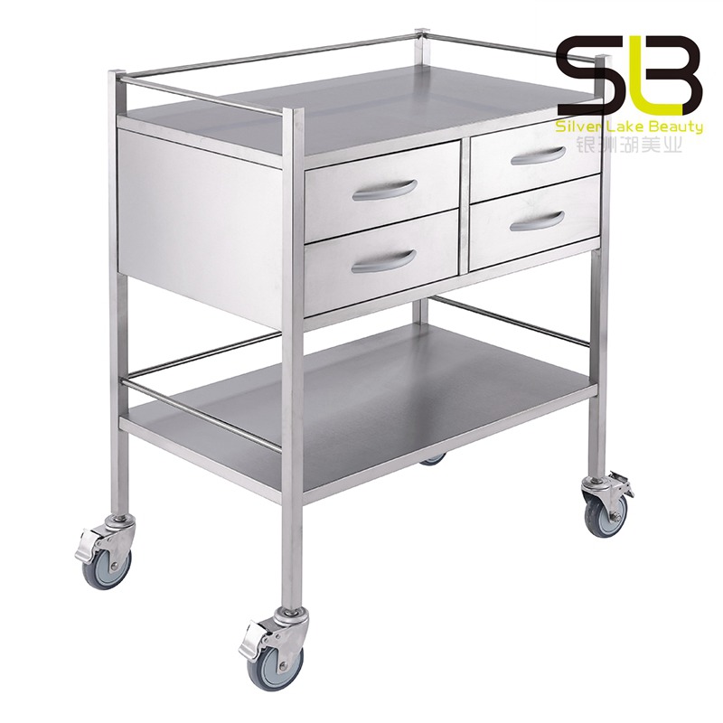 Medical Trolley with Lockable Wheels and Stainless Steel Four Drawers