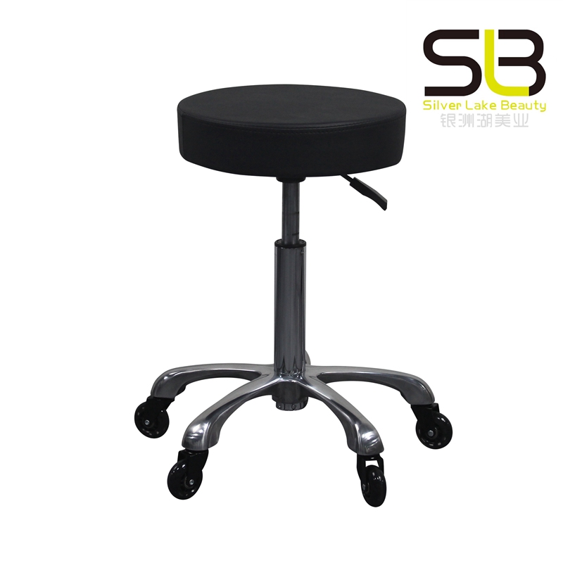 PU Leather Round Rolling Stool Swivel Height Adjustment Beauty Massage Stool with Wheels