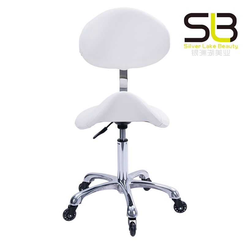 Saddle Stool on Wheels Swivel Adjustable Stool Thick Leather Seat Beauty Massage Stool