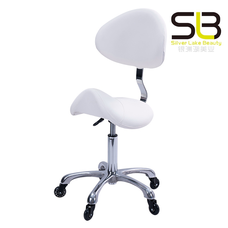 Saddle Stool on Wheels Swivel Adjustable Stool Thick Leather Seat Beauty Massage Stool