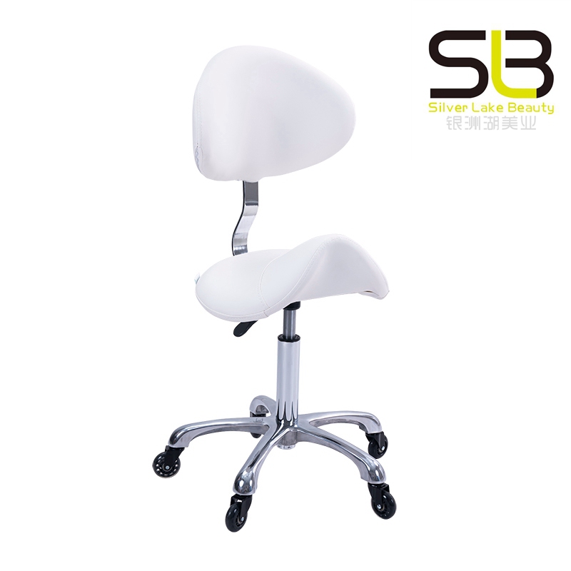 Saddle Stool on Wheels Swivel Adjustable Stool Thick Leather Seat Beauty Massage Stool